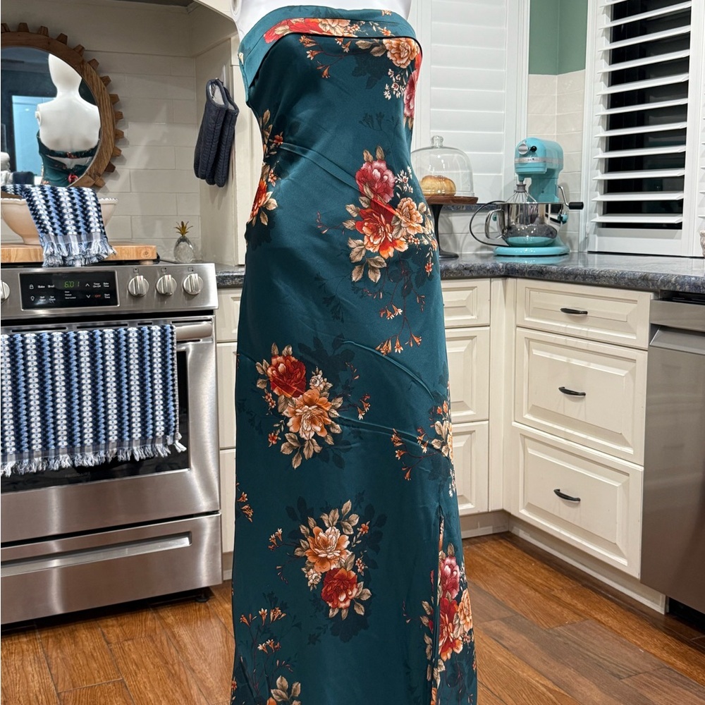 NWT Altar'd State Emerald Teal Floral Strapless Dress Bridesmaid M - Picture 4 of 10